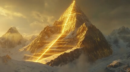 Majestic mountain landscape at sunrise or sunset with snow, clouds, and an alpine peak view