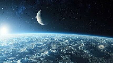 moon, night, sky, sea, water, ocean, 