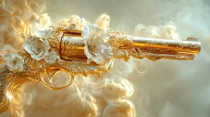 Golden key object on black with abstract golden decoration for a vintage holiday celebration light