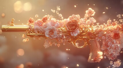 Golden key object on black with abstract golden decoration for a vintage holiday celebration light