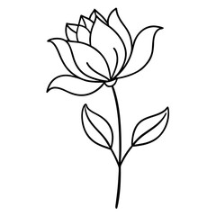 Elegant black line art of a blooming flower silhouette isolated on white background