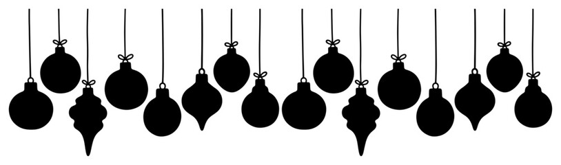 Hanging Christmas Bauble Silhouette Set. Vector Holiday Decoration Icons. © Aisha Kudorova