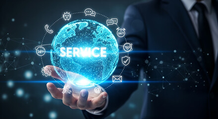Global Service Customer Support Digital Technology Businessman Hand Copy Space
