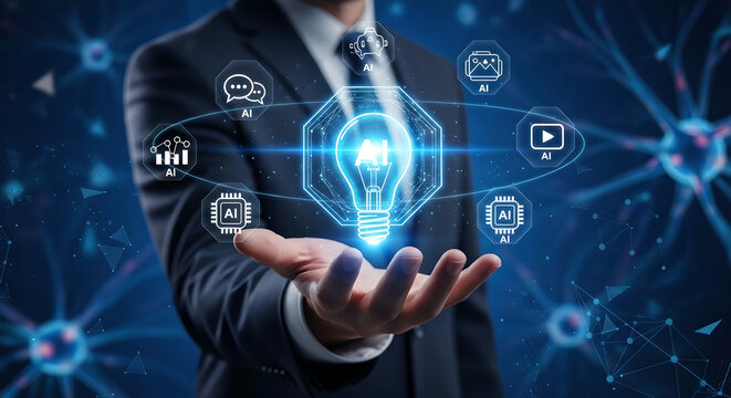 AI Business Technology Solution Concept Digital Network Hand