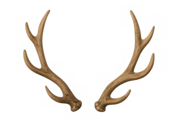 Deer antlers displaying textured wood-like surface illustrating hunting, wildlife, and nature concepts on transparent background