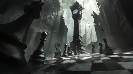 A wooden chess set with the king, queen, and pawn pieces on a chessboard highlights the concept of strategy and leadership in the game and business competition