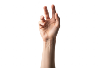 Human hand reaching upwards with fingers spread against a dark backdrop showing skin texture transparent background