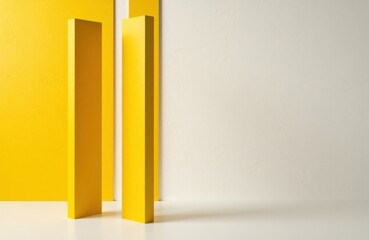 Obraz premium Colorful yellow and white geometric blocks standing upright on a minimalistic background