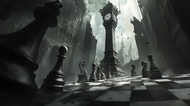 A wooden chess set with the king, queen, and pawn pieces on a chessboard highlights the concept of strategy and leadership in the game and business competition