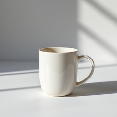 Fototapeta premium Elegant White Coffee Cup on Bright Surface in Soft Natural Light