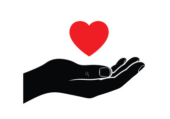 Vector art of black hand holding a red heart, symbolizing love, care, and support