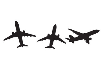 Vector art of silhouette of three airplanes flying in the sky, representing air travel and transportation