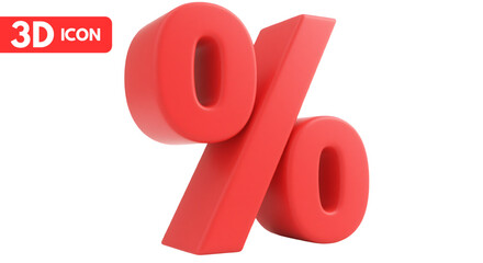 3d red percentage sign isolated on white background