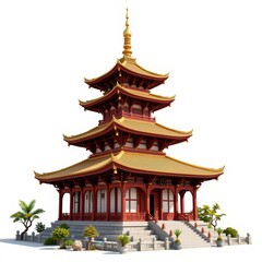 Fototapeta premium Traditional Asian Pagoda Surrounded by Lush Greenery and Plants