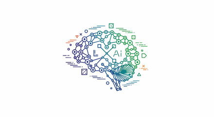 Vector art of colorful brain with ai letters represents artificial intelligence concept