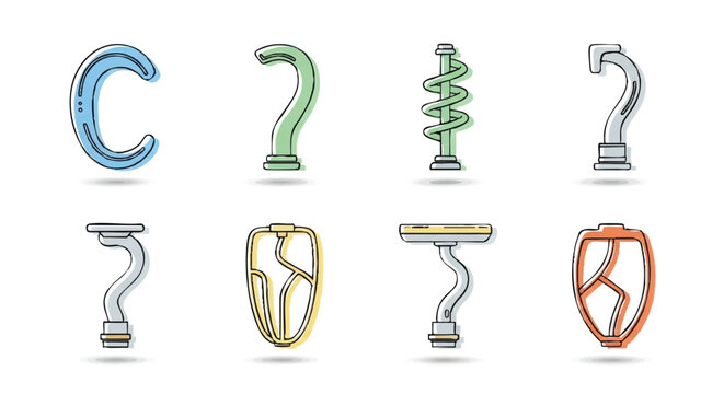 set of dough hook mixer attachment outline icons vector full color
