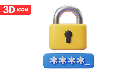 3d lock icon with password for security concept