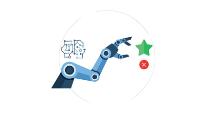 Vector art of robotic arm with artificial intelligence reaching for a star