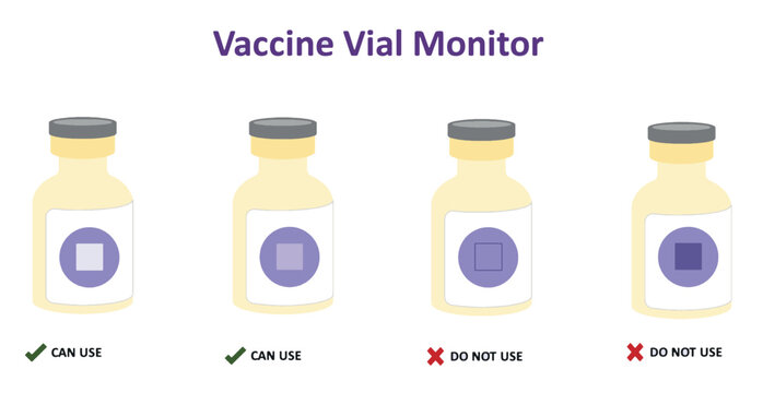 A vaccine vial monitor (VVM) is a heat-sensitive label that sticks to a vaccine vial and changes color to indicate if the vaccine has been exposed to too much heat. Oral Polio Vaccine Vial Monitor.