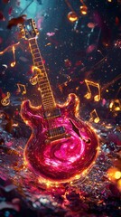 Fototapeta premium A luminous electric guitar with musical notes