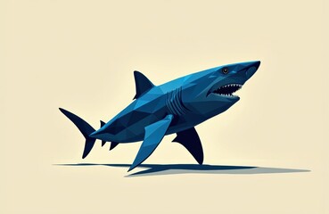 Fototapeta premium A geometric illustration of a blue shark with a minimalist background