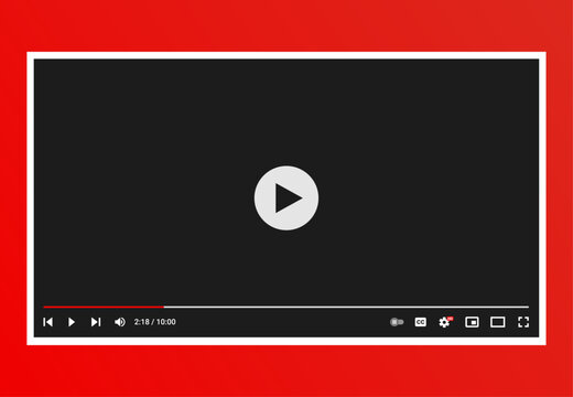 YouTube video player mockup vector interface screen UI template, media streaming live video layout, play button, illustration online display design