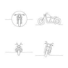 Continuous line drawings motorcycles in different perspectives Single line bike vehicle