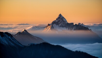 Misty Mountain Peak At Sunrise