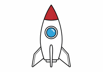 Illustration of a white rocket with a red tip and a blue window