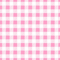 Gingham pattern in pink and white colour. This pattern consists of alternating small squares, creating a visual texture often used for fabrics, tablecloths, or backdrops.