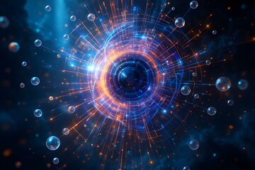 Fototapeta premium Futuristic digital vortex with glowing energy lines and data particles