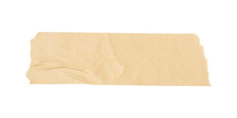 Adhesive tape wrinkle on a white background, brown adhesive torn tape isolated transparent PNG background.