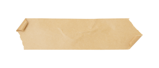 Adhesive tape wrinkle on a white background, brown adhesive torn tape isolated transparent PNG background.