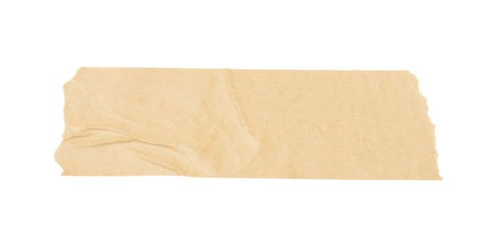 Adhesive tape wrinkle on a white background, brown adhesive torn tape isolated transparent PNG background.