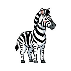 Cute cartoon zebra with black and white stripes, pink cheeks, standing pose, soft vector style, isolated on clean white background.