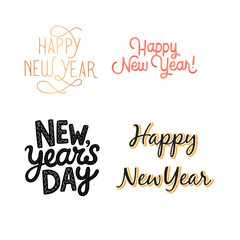 Elegant Hand Drawn Style Happy New Year and New Year's Day 2026 Lettering Collection. Vector Illustration.
