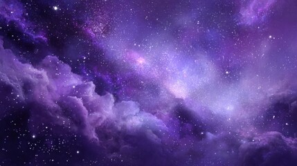 Obraz premium A purple sky with clouds and stars. The stars are scattered throughout the sky