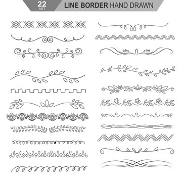 Hand Drawn Decorative Line Border Set | Floral and Abstract Divider Collection | Vector Doodle Ornament Design Elements
