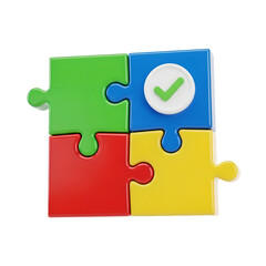 Puzzle Pieces Colorful Checkmark Isolated On Transparent Background