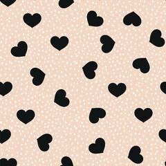 Seamless pattern with black heart for girl on vector. Vector illustration