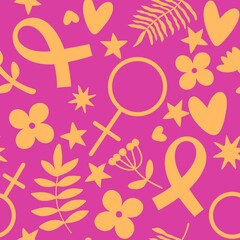 Breast cancer month seamless pink ribbon day mammogram pattern for medical accessories and medicine textiles