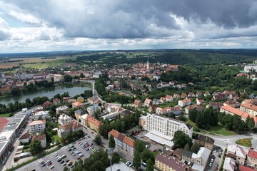 Obraz premium Tabor old town historical city center aerial view with medieval structures Bohemia Czech republic