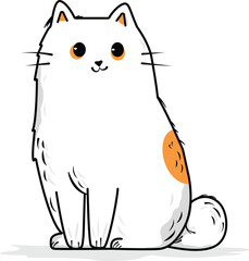 Cute Hand-Drawn White Cat Illustration with Orange Spots