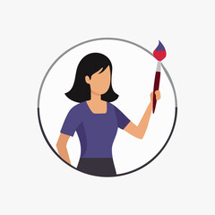 Woman Holding Paintbrush Inside a Circular Frame