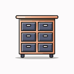 Cartoon Illustration of a Six-Drawer Wooden Chest