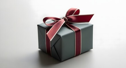 Dark Gray Gift Box with Red Ribbon Celebration Surprise