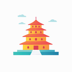 Colorful, Multi-Tiered Asian Pagoda with Red Roofs