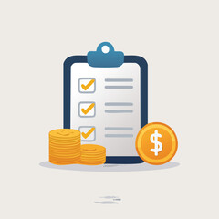 Financial Checklist with Coins and Dollar Symbol Illustration