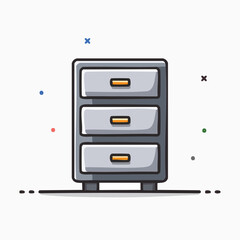 Cartoon Illustration of a Three-Drawer Filing Cabinet