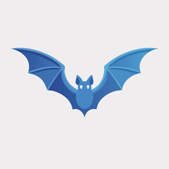 Blue Cartoon Bat with Spread Wings, Halloween Theme